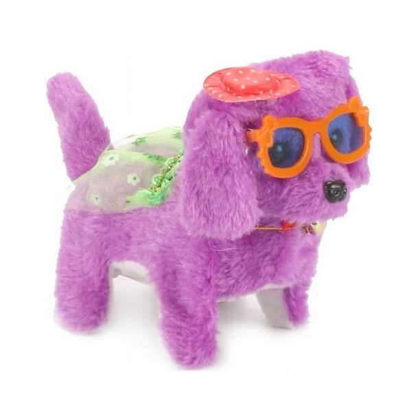 1 perro de juguete para caminar, cantando, caminando, perro interactivo electrónico de felpa para niños, niñas y niños, perros de animales de cachorro de peluche realistas, regalo de juguete púrpura JM