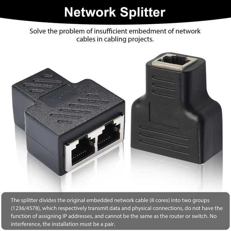 RJ45 Ethernet Splitter Cable, TSV 1 to 2 LAN Male to Female Network Adapter  Fit for Cat5, Cat5e, Cat6, Cat7 Ethernet Socket Connector