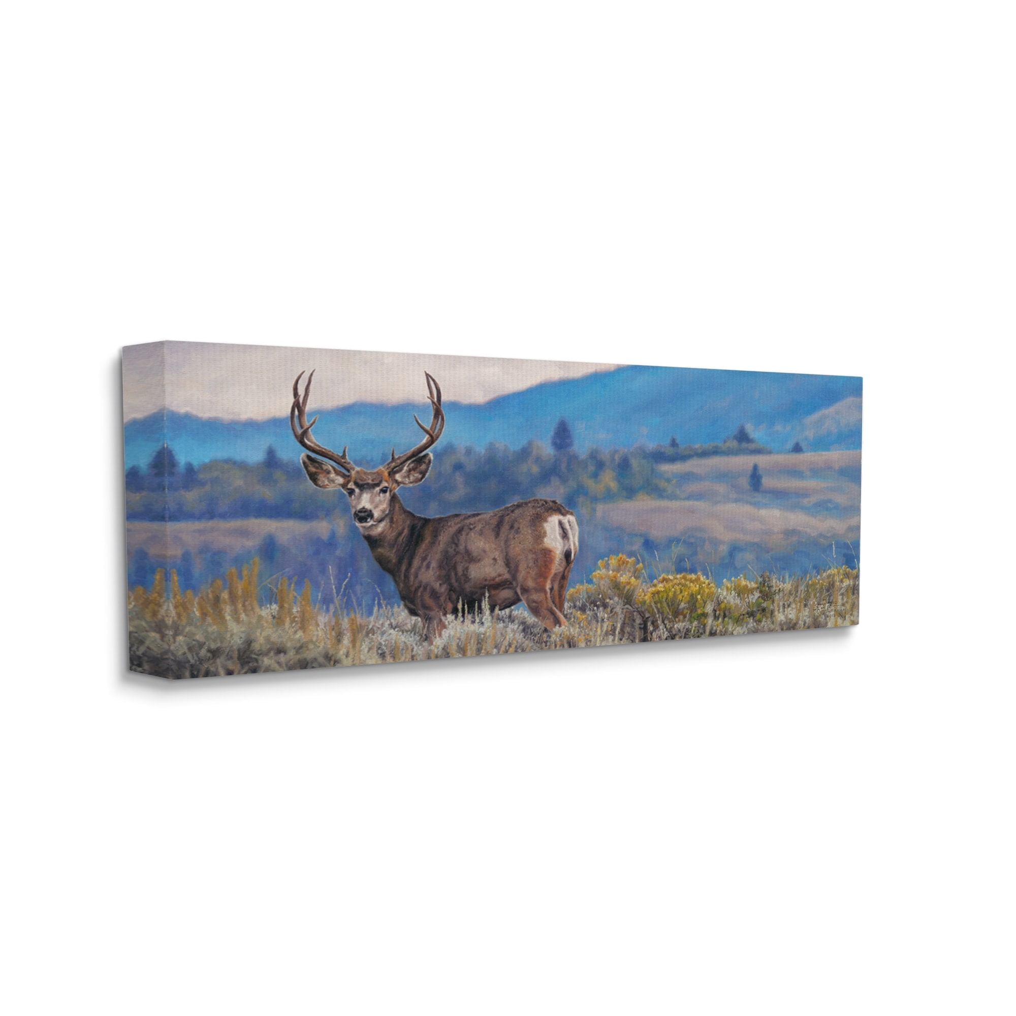 Stupell Industries Elk Wildlife Mountain Landscape Animals & Insects Painting Gallery Wrapped Canvas Print Wall Art