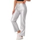 thumbnail image 4 of Pantalones de cuero sintético Daring Diva para mujer, de cintura alta, pierna recta, estilo punk, PU, talla XL, plateados, 4 of 6