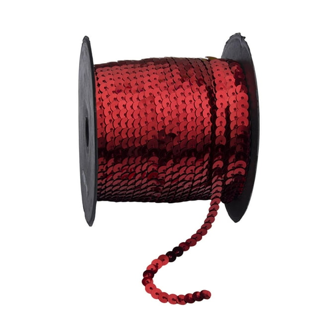 Cinta trenzada de lentejuelas, accesorio de costura para disfraces, 98 yardas de largo, fácil de usar, 6 mm de ancho, adorno para manualidades, Rojo