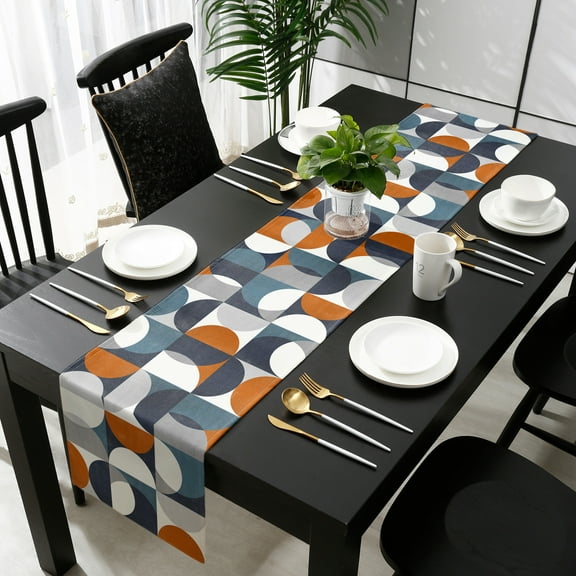 Contemporary Orange, Cotton Linen Table Runner 13 x 90 inch Middle Century Abstract Geomrtry Non-slip Rectangular Dining Table Decor for Wedding Party Holiday Dinner
