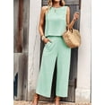 thumbnail image 3 of Women'S Summer 2 Piece Outfits Set Round Neck Sleeveless Tank Crop Top Wide Leg Pants Set with Pockets Mint Green L, 3 of 8