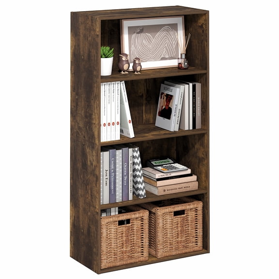 Furinno PASIR Book Shelf, 4-Tier Bookshelf, Bookcase with Open Shelves, 11.6 x 24.6 x 46.9, for Living Room, Bedroom, Home Office, Amber Pine