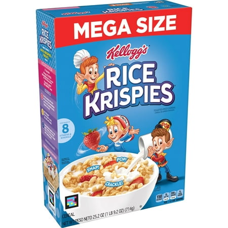 Kellogg's Rice Krispies Breakfast Cereal, Kids Snacks, Family Breakfast, Mega Size, Original, 25.2oz Box (1 Box)