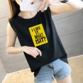 thumbnail image 5 of Gibobby Tocando fondo Casual Nueva sin mangas Verano Letras sueltas Mujeres Chaleco Impreso Blusa de mujer(Negro,XG), 5 of 5