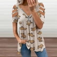 thumbnail image 2 of Capybara Womens Summer V Neck Zipper Top Short Sleeve T Shirt Off Shoulder Top Casual Classy Loose Shirts, 2 of 7