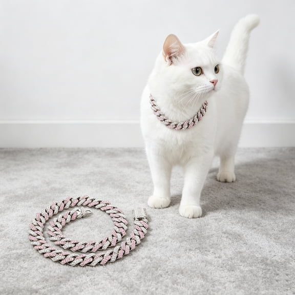 Dog Chain Collar, Cuban Link Puppy Collar Glitter Rhinestone Cat Collars for Small Medium Large Pet Dogs,Gifts for Pet Lovers(B)