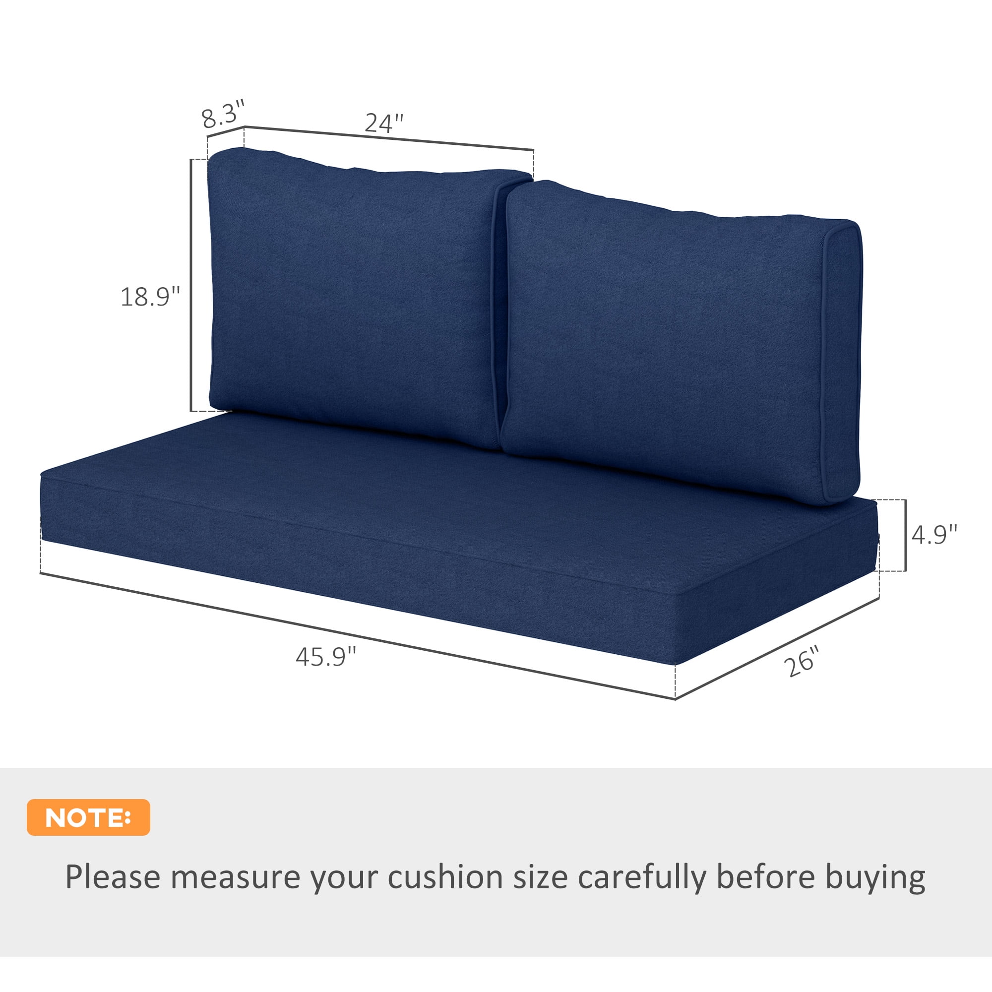 Outsunny 2 Seater Patio Furniture Cushions, 5 in Outdoor Loveseat Cushions with Removable Cover, Replacement Cushions for Outdoor Furniture, Navy Blue
