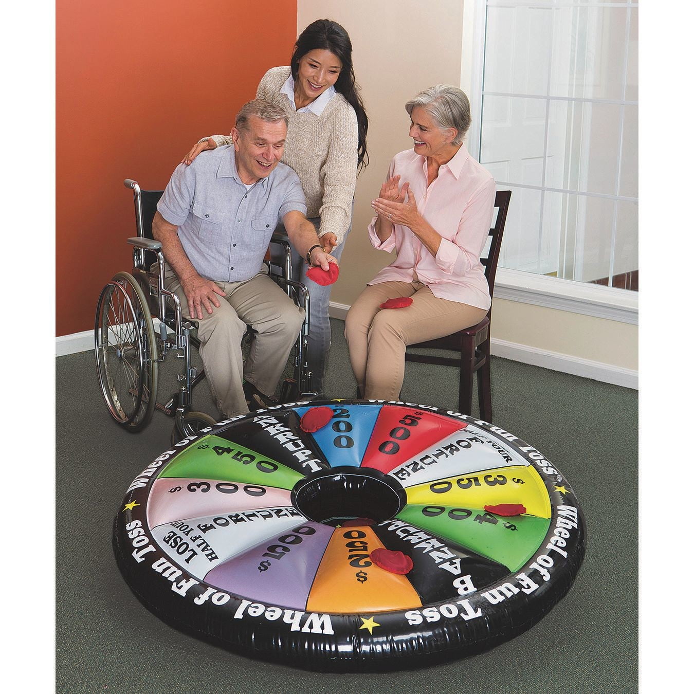 S&S Worldwide Wheel of Fun Inflatable Toss Game. Game Show Style Fun in a Jumbo Toss Game!  Includes 50" Inflatable Target, 6 Beanbags and Instructions.