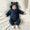 thumbnail image 5 of Bxsruta Baby Fleece Jumpsuit Hooded Romper Bear Ear Design One Piece Winter Outfit, 5 of 5