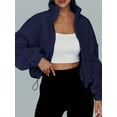 thumbnail image 6 of Womens Fleece Jackets Zip Up Oversized Sweatshirts Winter Clothes Long Sleeve Crop Fall Outfits Navy Blue XXL, 6 of 7