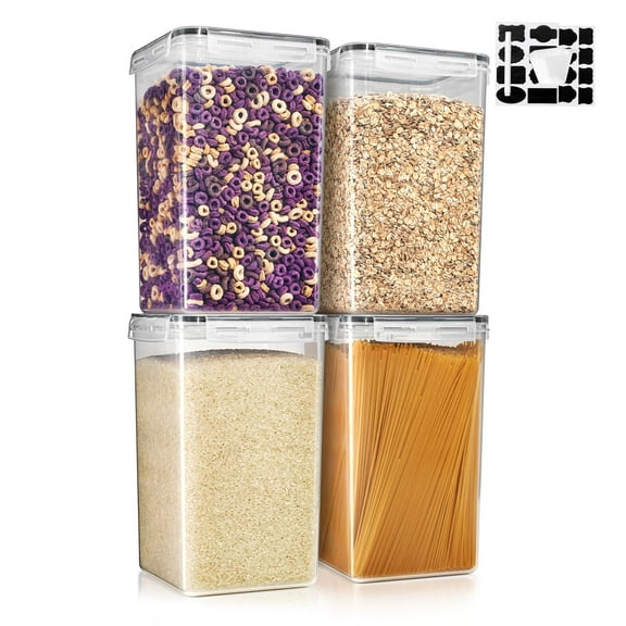 Sorbus 4-pack airtight food storage containers with locking lids, measuring cup & labels, 6.5L (219.79 oz) each