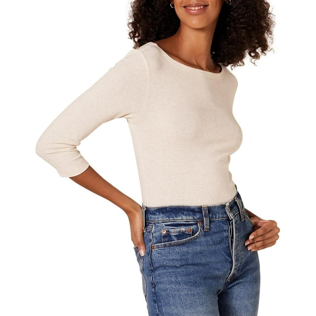 walmart Essentiels T-Shirt à Manches 3/4 Col Bateau pour Femmes
