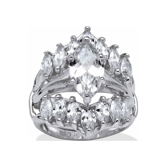 PalmBeach Jewelry 5.98 TCW Marquise-Cut Cubic Zirconia Sterling Silver Bridal Engagement Ring Set