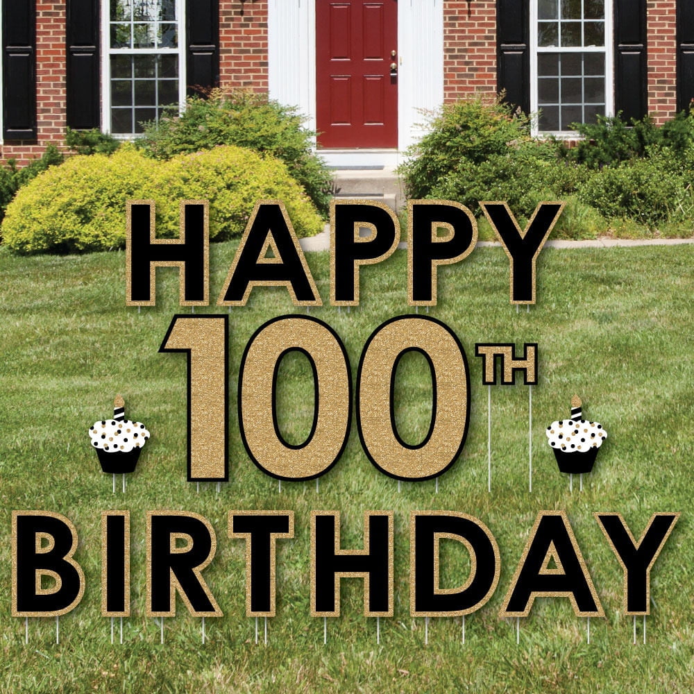 Adult 100th Birthday Gold Yard Sign Outdoor Lawn Decorations