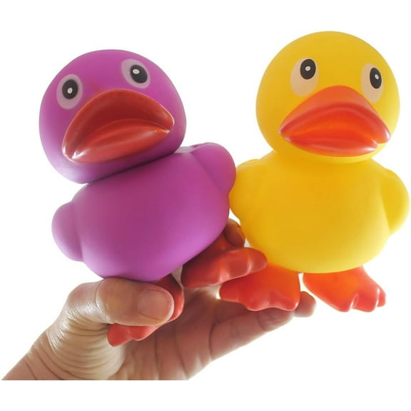 SET OF 2 RANDOM Jumbo Standing on Feet Rubber Ducks - Rubber Duckies - Cute Novelty Prize Reward Giveaway (2 Random Colors)