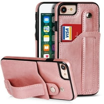 Dteck for iPhone 7 / iPhone 8 / SE 2022 & 2020 Slim Case, Shockproof Premium PU Leather Soft TPU Business Cover with Wrist Strap Kickstand Flip Stand Protection Case, rosegold