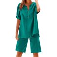 thumbnail image 2 of pstuiky Womens Pajamas Shorts Set Summer Solid Color Lightweight Pajama Set Comfy Loose Fit V-Neck Short Sleeve Sleepwear with Shorts Mint Green XL, 2 of 6