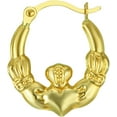 thumbnail image 4 of 14k Yellow Gold Hollow Religious Claddagh Hoop Earrings Polished Finish French Lock New 12mm x 12mm, 4 of 6