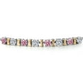 thumbnail image 4 of Gem Stone King 925 Silver and 10K Yellow Gold Pink and White Lab Grown Diamond Bracelet for Women | 2.08 Cttw | Gemstone April Birthstone | Round 4MM | Adjustable up to 9 inch, 4 of 7