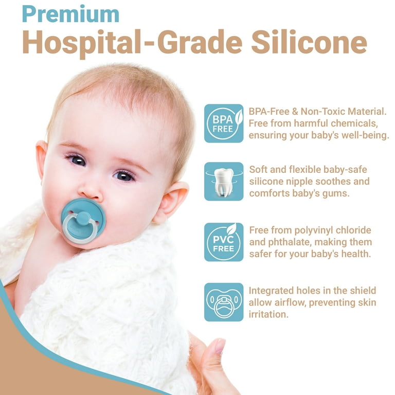 ButtonMe Newborn Baby Pacifier Pack, Soft Silicone, Vented