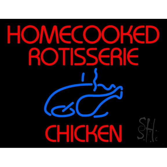 Red Homecooked Rotisserie Chicken LED Neon Sign 15 x 19 - inches, Clear Edge Cut Acrylic Backing, with Dimmer - Bright and Premium built indoor LED Neon Sign for restaurant window and interior decor.