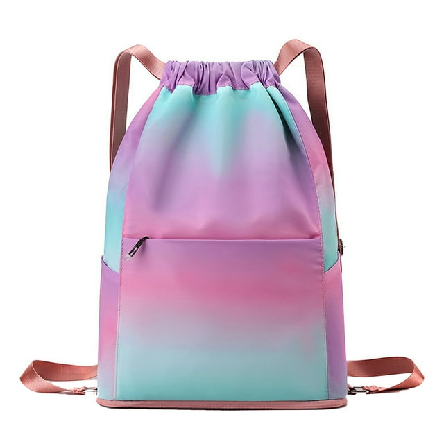 Drawstring Gym Backpack Waterproof Gradient Color Basketball Bag Foldable Sports Backpack for Men Women Soccer Training Swimmers