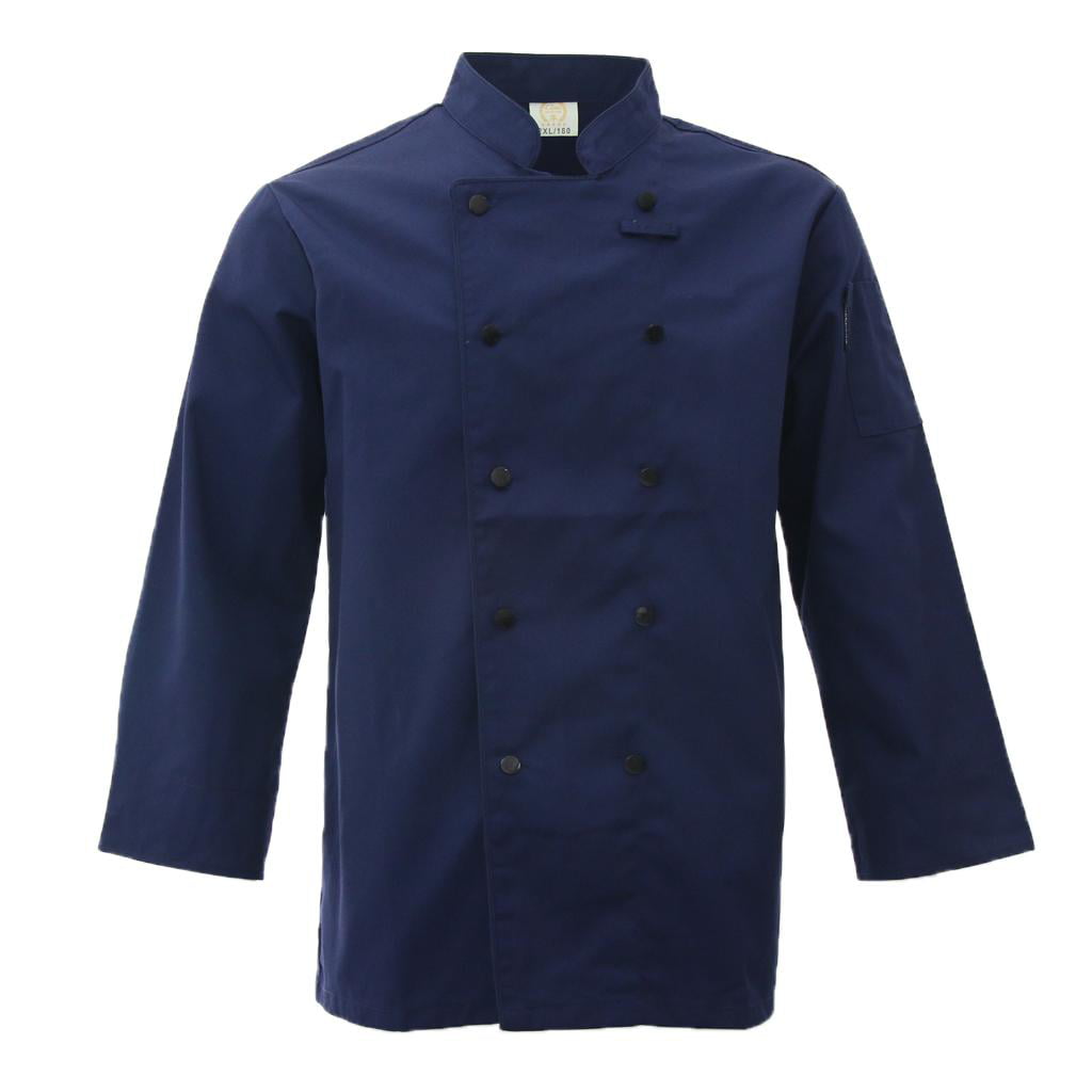 Cotton Blend Unisex Chef Coat Jacket Uniform Restaurant Hotel Anti-Wrinkle 