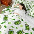 thumbnail image 5 of Manfei Cute Vegetables Pickle 7pcs Bedding Comforter Set for Kid, Cartoon Pickle Queen Bedding Sets, White Green Cartoon Theme Reversible Queen Sheet Sets, Lightweight Room Decor, 5 of 8