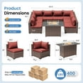 thumbnail image 7 of ELPOSUN 9 Pieces Patio Furniture Set All Weather Outdoor Sectional Sofa, Outdoor Modern Sectional Furniture Wicker Couch with Fire Pit Table, Thicken Wine Red Cushions, Water Resistant, 7 of 7