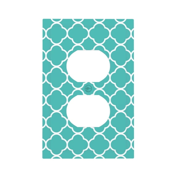 DouZhe 1-Gang Duplex Outlet Cover, Green Teal Quatrefoil Decorative Wall Plates