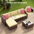 thumbnail image 3 of Zocalo Juego de Muebles de Patio de 5 Piezas: sofá de Exterior con Mesa de Centro de Cristal y Dos Cojines, Conjunto de conversación seccional para Exterior (ratán marrón, cojín Beige), 3 of 7