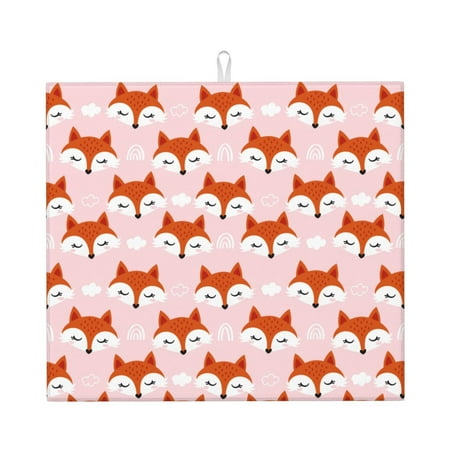 

Pofeuu cute fox pink Print Ultra Water Absorbent Microfiber Dish Drying Mat Drying Mat for Kitchen Kitchen Counter Accessories