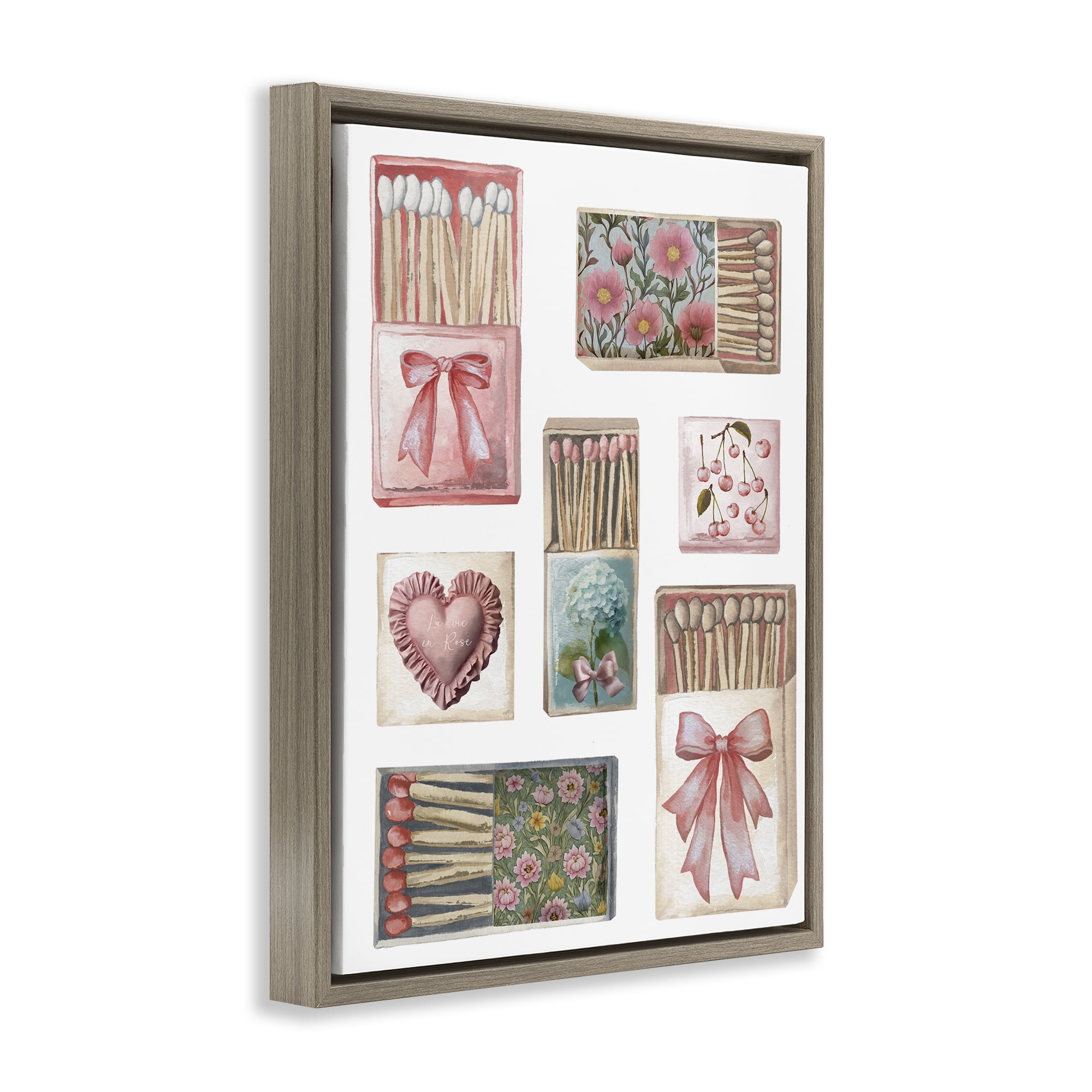 Stupell Industries Vintage Feminine Matchbooks Brown Framed Floater Canvas Wall Art, design by Elizabeth Medley