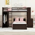 thumbnail image 2 of Twin Over Twin Bunk Bed with Desk, Wardrobe and Storage Shelves, Loft Bed with A Stand-Alone Bed, Wooden Loft Bed Frame with Safety Guardrails & Slats Support, Bottom Bed Can Be Moved, Espresso, 2 of 9