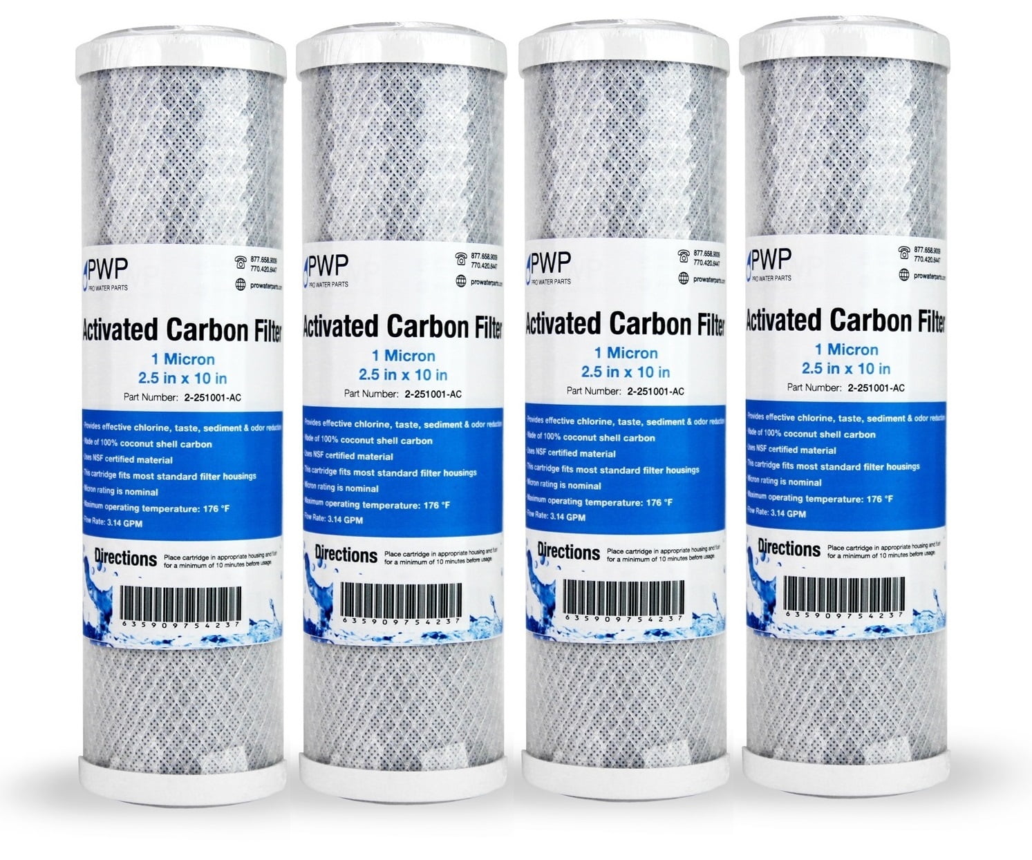 Activated Carbon CTO Water Filter Cartridge Standard 2.5 x10" 1 Micron