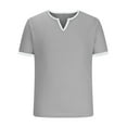 thumbnail image 4 of ohmzyzo Men's V-neck Longline Henley Shirts Muscle Slim Short Sleeve Tee Tops Vintage Solid Color Tee Shirts Summer Tropical Beach Tops, 4 of 6