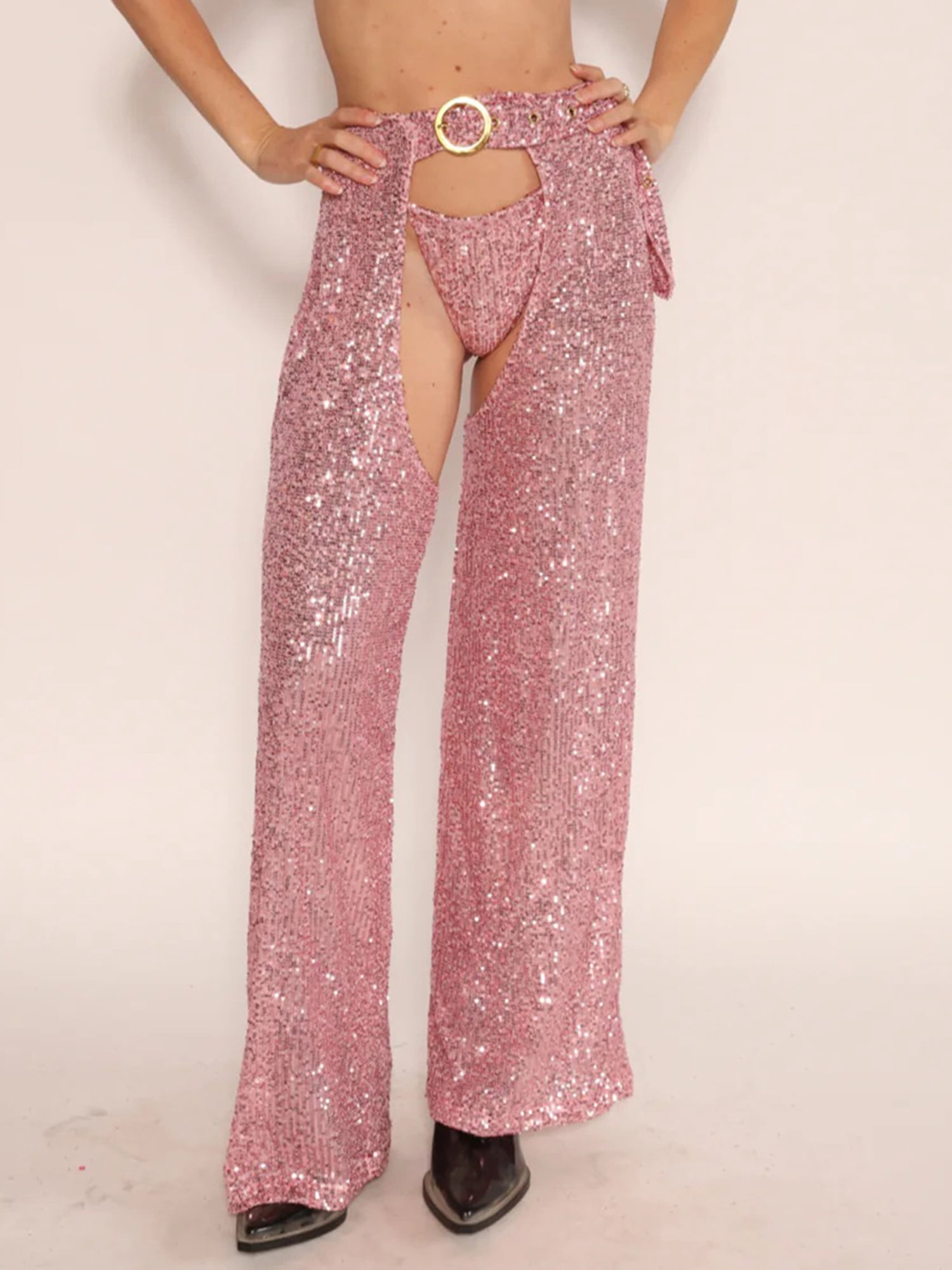 Biezeib Women Summer Fashion Club Pants Open Crotch Wide Leg