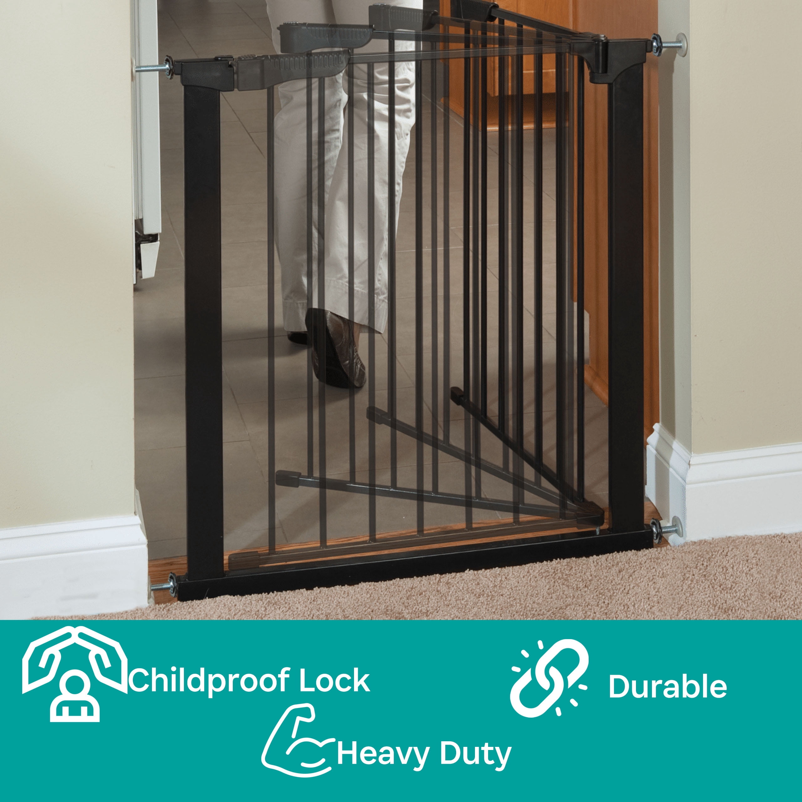 KidCo Auto Close Pressure Mounted Baby Gate Dog Gate, Black, 2"L x 37"W x 29.50"H