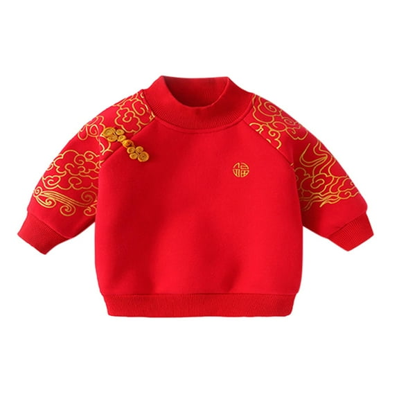 Coerni Baby Boys Girls Chinese Sweater Toddler Crewneck Pullover Top Long Sleeve Shirt Clothes Chinese New Year Suit Sweatshirt