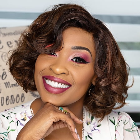 DAPRZIY Short Curly Bob Wigs Loose Wave Side Part Wig for Black Women Short Body Wave Bob Synthetic Wig (Ombre Brown 10 inches)