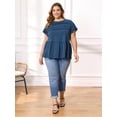 thumbnail image 2 of DARING DIVA Women's Plus Babydoll Blouse Trendy Flowy Peplum Tops 1X Dark Blue, 2 of 6