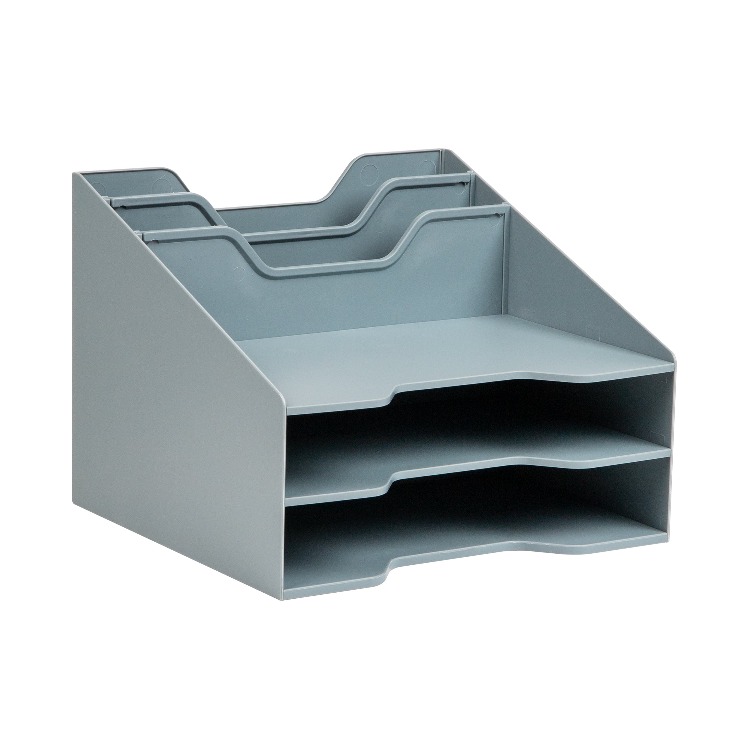 Mind Reader Desktop Organizer, Vertical File Holder, Paper Trays, Office, Plastic, 12.5"L x 11.75"W x 9.5"H, Gray