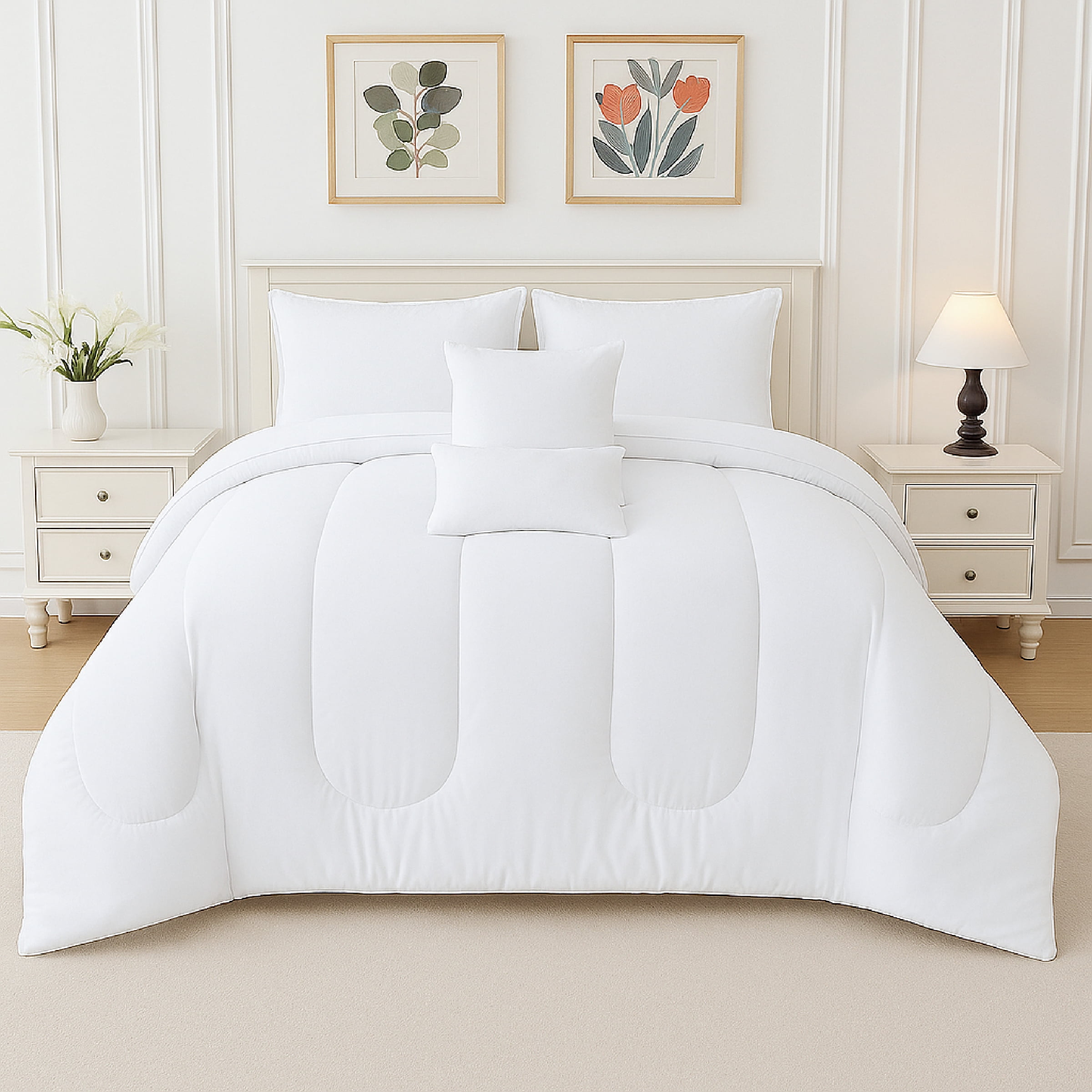 Beddora Ensemble de Lit 5 Pcs – Comprend une Couette, 2 Taies d'Oreiller, un Coussin Décoratif et Carré Ultra-Doux, Toutes Saisons, Très Grand Gris Portuaire