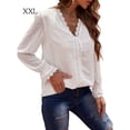 thumbnail image 1 of Sonducket Camiseta de mujer Blusa casual de manga larga con cuello en V de encaje de color sólido Prendas para la parte del cuerpo Blanco XXL Sonducket AP003435-05, 1 of 6