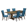 thumbnail image 2 of East West Furniture LAVE7-77-21 7Pc Dinette Set Offers a Dining Room Table and 6 Upholstered Dining Chairs with Blue Color Linen Fabric, Distressed Jacobean Finish, 2 of 9