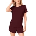 thumbnail image 3 of CPNG Girls 2 Piece Short Set Kids Summer Outfit Soft Solid Color Short Sleeve Crewneck T-shirt Elastic Waist Shorts Sweatsuit Set(Wine,8-9 Years), 3 of 9