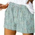 thumbnail image 2 of Uaswgudfs Women's Patterned Summer Jean Shorts - Casual Drawstring Waist with Lightweight Fabric for Relaxed Wear Green S, 2 of 5