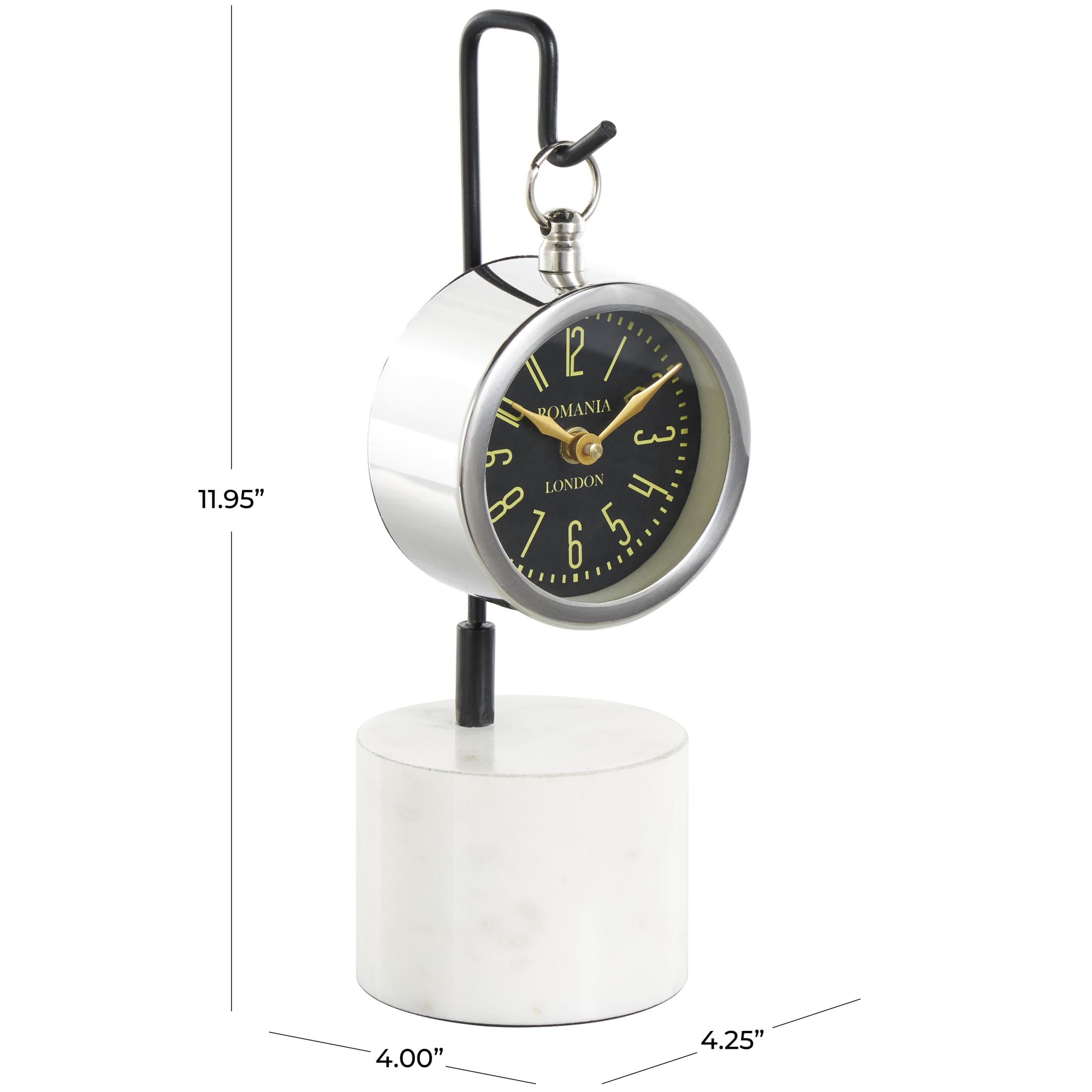 DecMode 12" Silver Stainless Steel Metal Suspended Clock with Black and White Stand